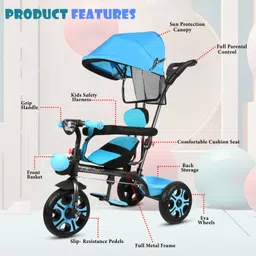 n2p Reversible Seat Tricycle with Parent Push Bar,Canopy,Storage Basket Best For 1 to 5 Years Baby Kids Tricycle image 3
