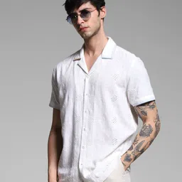 Jack & Jones Men Cuban Collar Textured Cotton Casual Shirt-picture-12