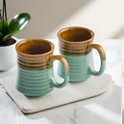 HINDUSTANI SAUDAGAR Green Handcrafted Solid Ceramic Glossy Mugs Set of Cups and Mugs image 5