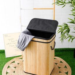 RUBOXA Brown & Black Textured Bamboo Laundry Bag With Lid-picture-14