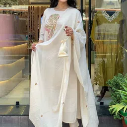 KALINI Embroidered Rayon Slub Kurta Set with Chanderi Dupatta Festive Ethnic Wear image 2