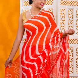 KCPC BANDHANI Bandhani Pure Chiffon Leheriya Saree image 3