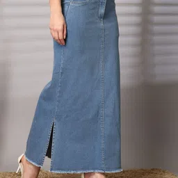 pluss Women Solid Regular Light Blue Skirt image 4