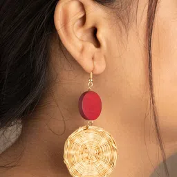 ARTKLIM Boho Wooden Weave Circular Drop Earrings image 2