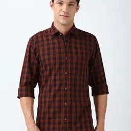 Peter England Casuals Men Spread Collar Tartan Checked Cotton Slim Fit Casual Shirt-picture-30