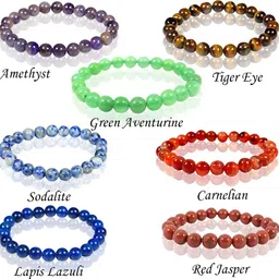 reiki crystal products Lapiz Lazuli, Stone, Green Aventurine, Amethyst, Crystal, Tiger's Eye, 7 Chakra Beads Bracelet Set image 5