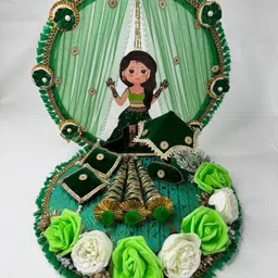 tgs Mehndi Function Decorative Platter | Handmade Green & Gold Theme Mehndi Thali Wood Decorative Platter-picture-16