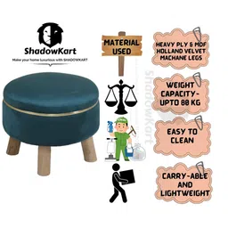 Shadowkart 2 Pcs Green Wooden Pouffe Ottoman image 5