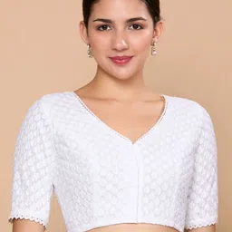 Studio Shringaar Embroidered Chikankari Pure Cotton Readymade Saree Blouse-picture-16