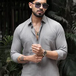 Urban Scissors Spread Collar Comfort Long Sleeves Cotton Shirt-image-13