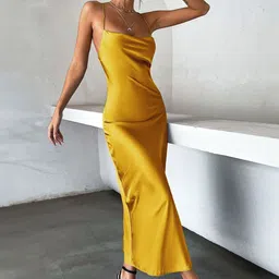 StyleCast Solid Tie-Up Neck Sheath Maxi Dress-picture-30