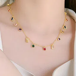 Jewels Galaxy Gold-Plated Crystals Studded Stainless Steel Minimal Necklace image 4