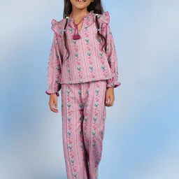 The Tribe Kids Floral Print Puff Sleeve Cotton Top-image-94