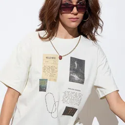 The Roadster Lifestyle Co. Women Typography Printed Round Neck Cotton Oversized T-shirt-picture-28