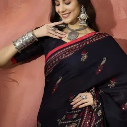 Desi Fusion Ethnic Motifs Printed Sequinned Saree image 2