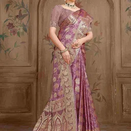 Rare Bello Woven Design Zari Satin Banarasi Saree image 4