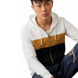 Try This Men Colourblocked Hooded Open Front Sweatshirt-picture-32
