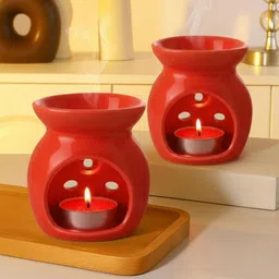 Garden Deco 2Pcs Rose Red Ceramic Burner Jar Oil Diffusers-picture-23