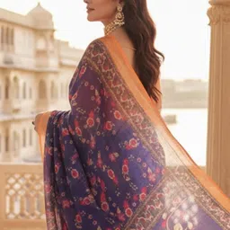 ZAMUNA Ethnic Motifs Linen Blend Bhagalpuri Saree image 4