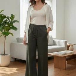 DressBerry Women Flared High-Rise Easy Wash Trousers-image-49