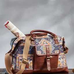 Mona B Blue & Brown Large Duffel Bag with Outside Pocket and Stylish Design-picture-22