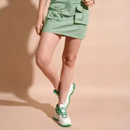 Women Solid Straight Green Skirt-image-13
