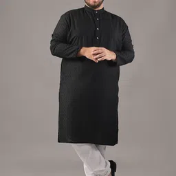 SOJANYA PLUS Size Embroidered Chikankari Band Collar Pure Cotton Straight Kurta-picture-8
