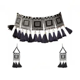 Nermosa Set of 2 Silver-Plated Oxidised & Beaded Jewellery Set image 2