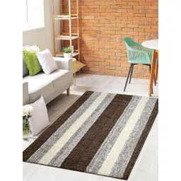 Saral Home Brown Striped Anti-Skid Polyester Carpet image 4