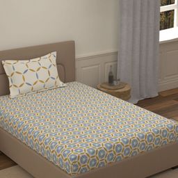 Portico Fusion 144 TC Cotton Blue Single Size Bedsheet With 1 Pillow Covers-picture-8