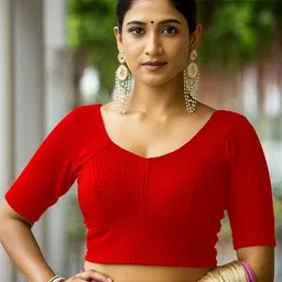 PU FASHION Stretchable Round Neck Short Sleeves Saree Blouse-image-7