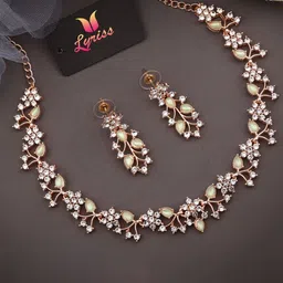Lyriss Gold-Plated American Diamond Studded Floral Shaped Jewellery Set image 4