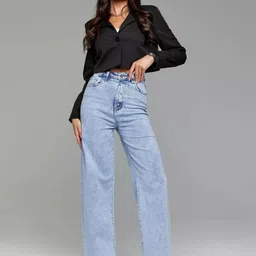 Aadvi Fashion Women Smart Wide Leg High-Rise Light Fade Stretchable Jeans image 4