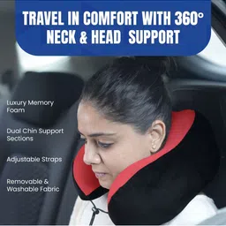 PILLOW TREE Black Memory Foam Filled Faux Velvet Ultra Soft Travel Pillow image 2