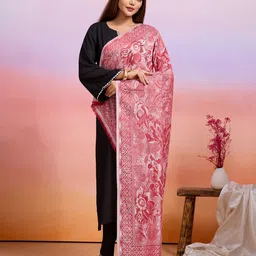 WEAVERS VILLA Women Floral Woven Design Stole with Fringed Border-image-27