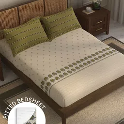 MYTRIDENT Cream-Coloured Floral 144 TC King Bedsheet with 2 Pillow Covers image 5