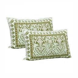 CLOTHOLOGY Green & White Ethnic Motifs 180 TC King Bedsheet with 2 Pillow Covers image 5