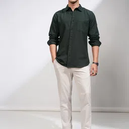 HIGHLANDER Men Solid Button-Down Collar Slim Fit Casual Shirt image 3