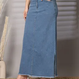 pluss Women Solid Regular Light Blue Skirt image 3