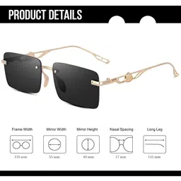 IFLASH Unisex Rectangle Sunglasses with UV Protected Lens 444 CHERY NEW RIMLES GOLD BLACK image 3