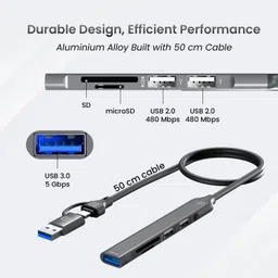 Portronics Mport 31 Plus USB Hub (5-in-1), USB & Type-C Plugs, USB 3.0 & 2.0, Card Reader USB Hub image 4