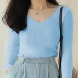 sasafaras Casual Regular Sleeves Solid Women Light Blue Top image 1