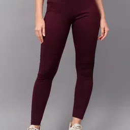 cosvos Solid Women Maroon Tights image 3
