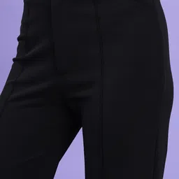 tokyo talkies Women Regular Fit Black, Black Cotton Blend Trousers image 5