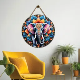 sabri collection Elephant in green and orange mandala Wooden wall Hanging image 2