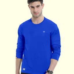 triptee Men Solid Round Neck Pure Cotton Blue T-Shirt-picture-17