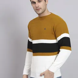 ewools Men Woven, Woven, Colorblock Round Neck Multicolor Sweater image 3