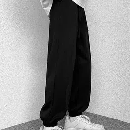 warcourt Men Loose Fit Black Cotton Blend Trousers image 2