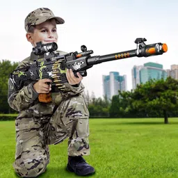 infideals Toy Machine Gun with Scope, Stand and Carrying Strap Flashing Lights, Sounds and Unique Revolving Rounds For Kids Guns & Darts image 4