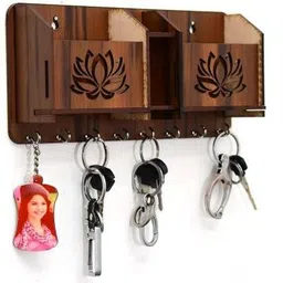 artihc craft Specially Designed Flower Petals Wood Key Holder image 2